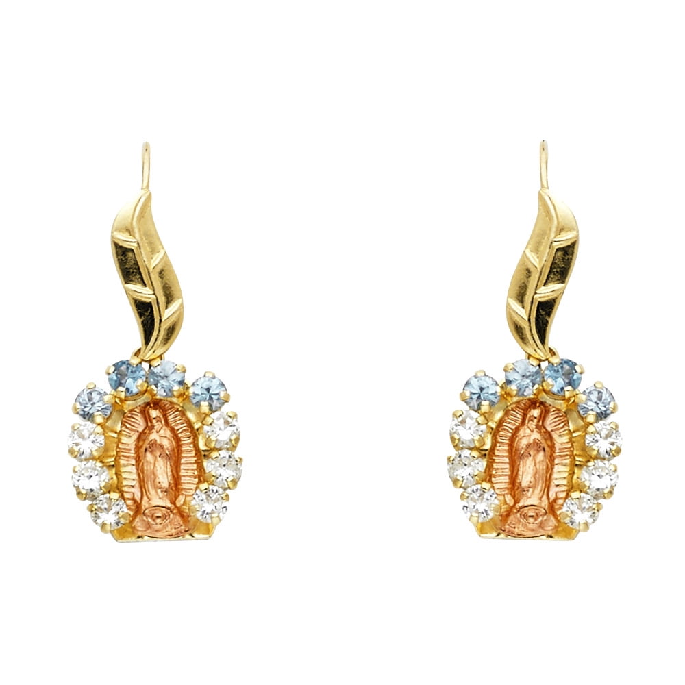 Jewels By Lux 14K Yellow Gold Our Lady Guadalupe Virgin Mary CZ Cubic ...