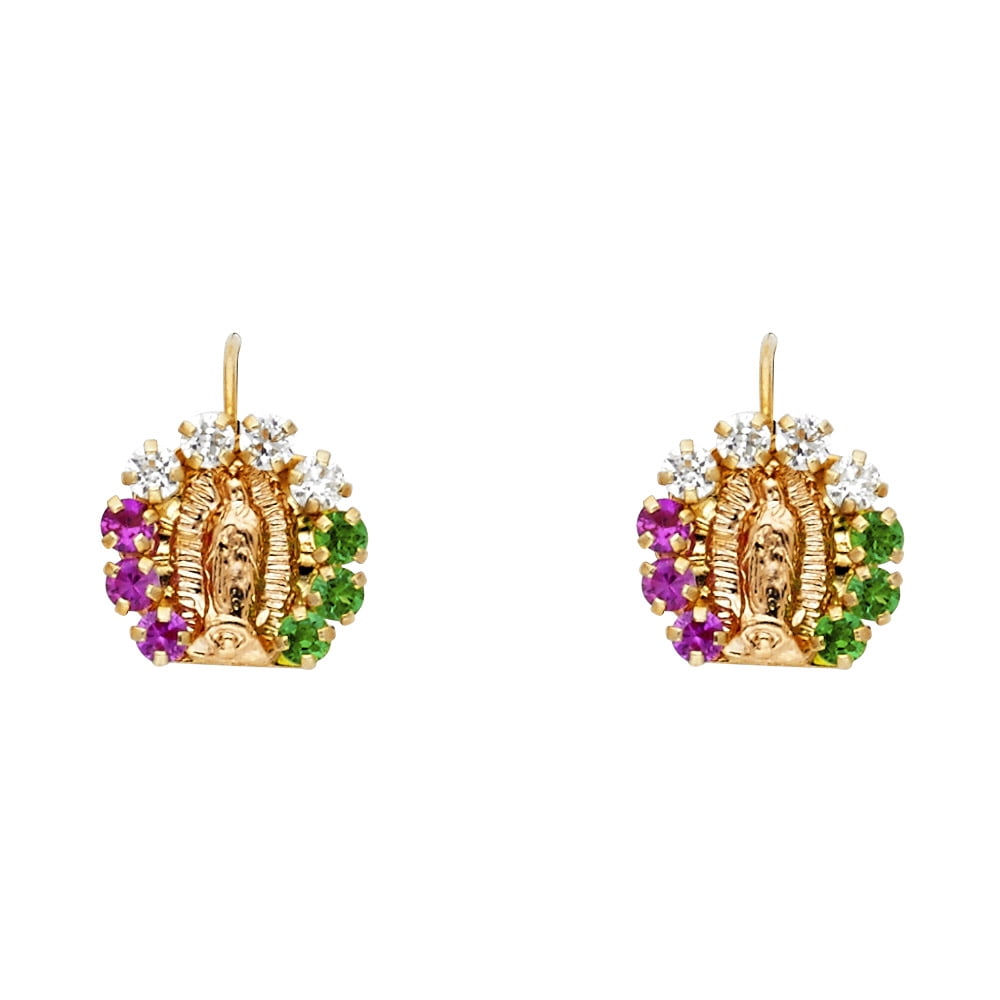 Jewels By Lux 14K Yellow Gold Our Lady Guadalupe Virgin Mary CZ Cubic ...