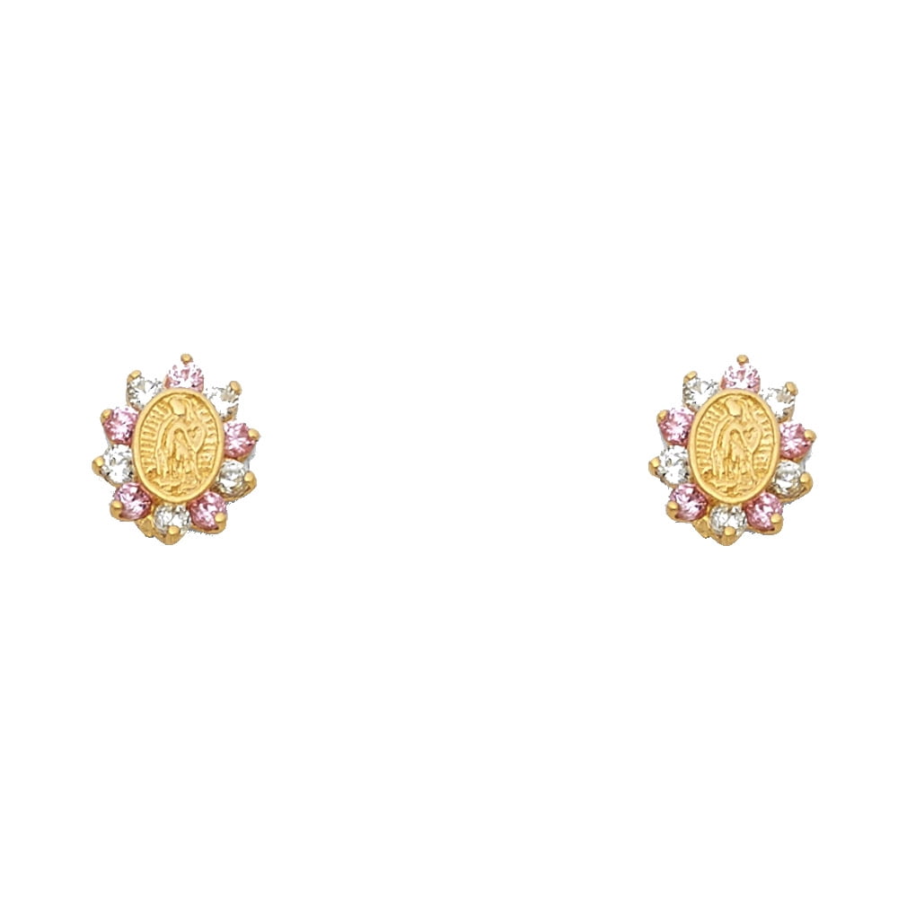 Jewels By Lux 14K Yellow Gold Pink Cubic Zirconia CZ Our Lady of ...