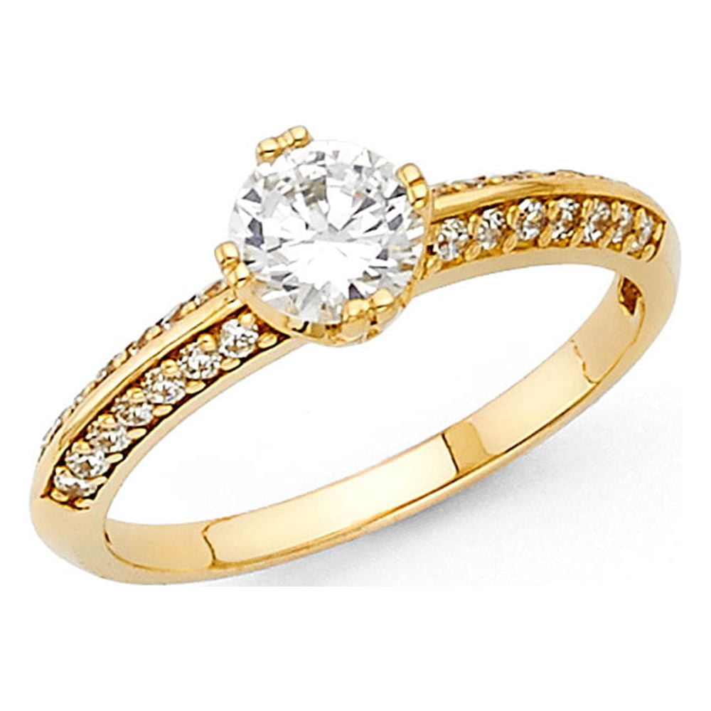 Jewels By Lux 14K Yellow Gold Round Cubic Zirconia CZ Engagement Ring ...