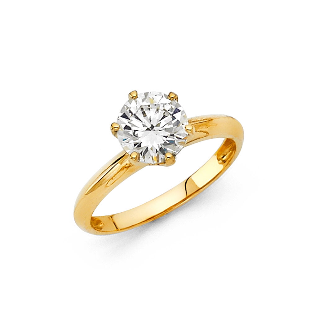 Jewels By Lux 14K Yellow Gold Round Cubic Zirconia CZ Engagement Ring ...