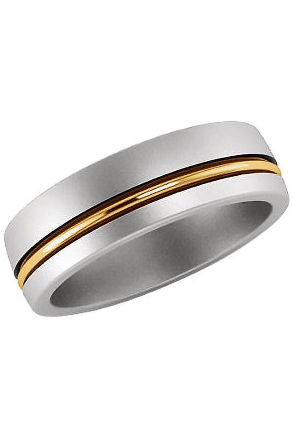 14K Yellow and White Two Tone Gold 6mm Grooved Band Size 10