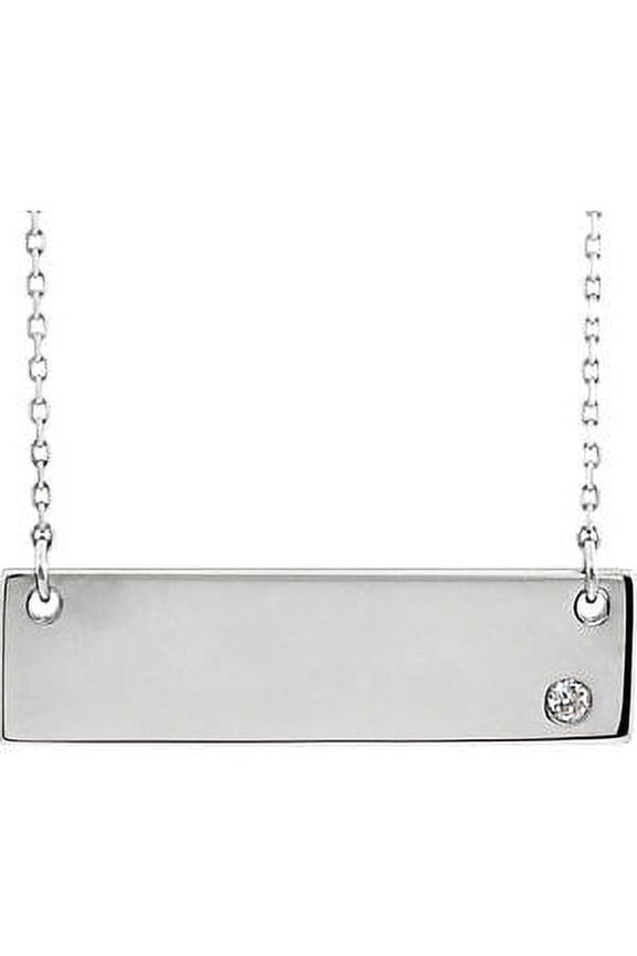14k White Gold .03 CT Diamond Bar 18" Necklace without Engraving
