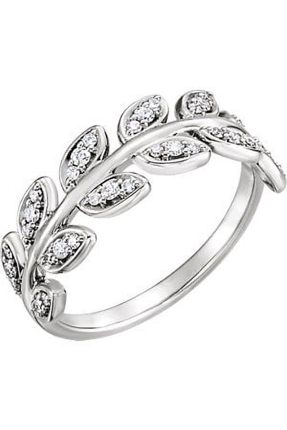 14k White Gold 1/4 CTW Diamond Leaf Ring Size 7