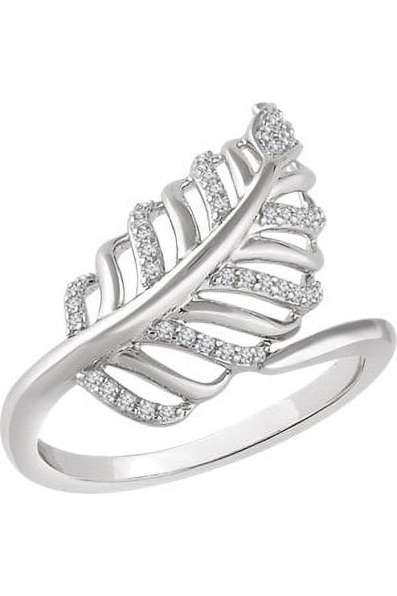 14k White Gold 1/5 CTW Diamond Leaf Ring