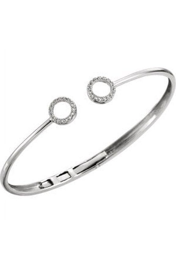 14k White Gold 1/6 CTW Diamond Circle Hinged Cuff 7" Bracelet