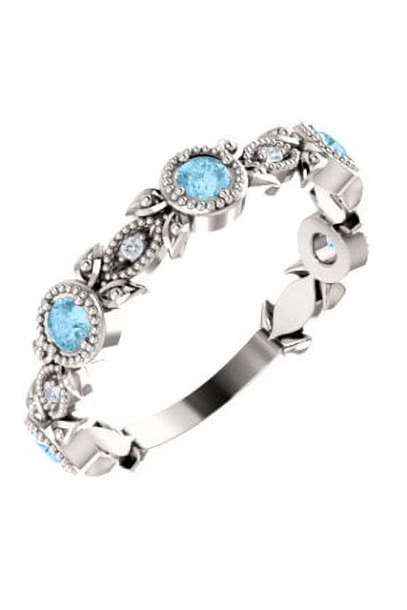 14k White Gold Aquamarine & .03 CTW Diamond Leaf Ring