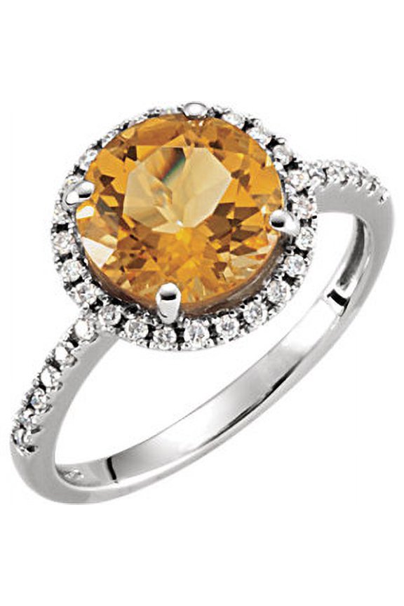 14k White Gold Citrine & 1/6 CTW Diamond Ring Size 7