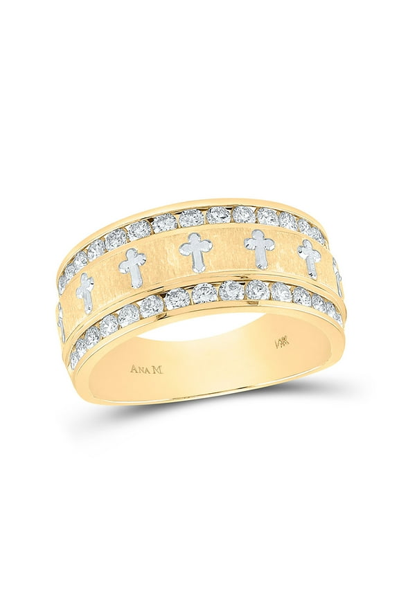 14k Yellow Gold Mens Round Diamond Grecco Christian Cross Wedding Anniversary Band Ring 1.00 Cttw Ring Size 10