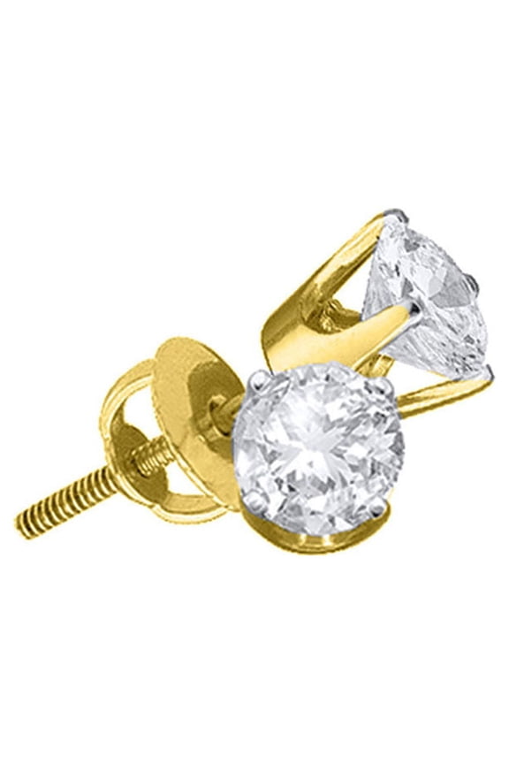 14kt Yellow Gold Unisex Round Diamond Solitaire Stud Earrings 3/8 Cttw In 4 Prong Setting (SI3 clarity; I-J color)