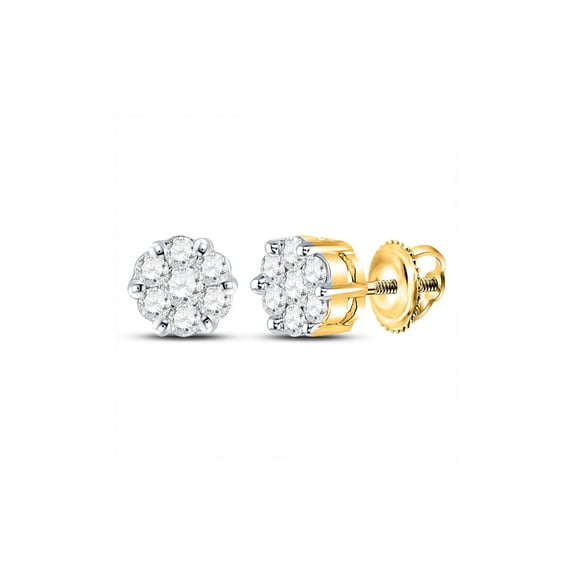 Jewels By Lux 14kt Yellow Gold Womens Round Diamond Flower Cluster Earrings 1/4 Cttw In Cluster Setting (I2-I3 clarity; I-J color)