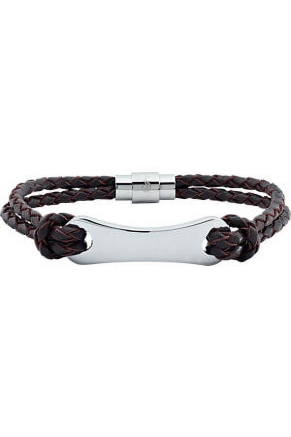 Dark Brown Leather & Stainless Steel 8.5" Bracelet