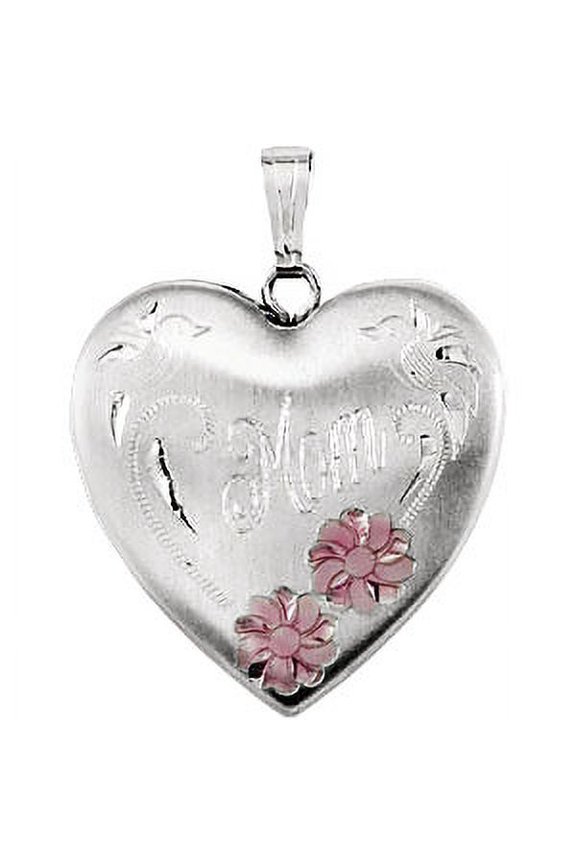 Enameled Flowers "Mom" Heart Locket