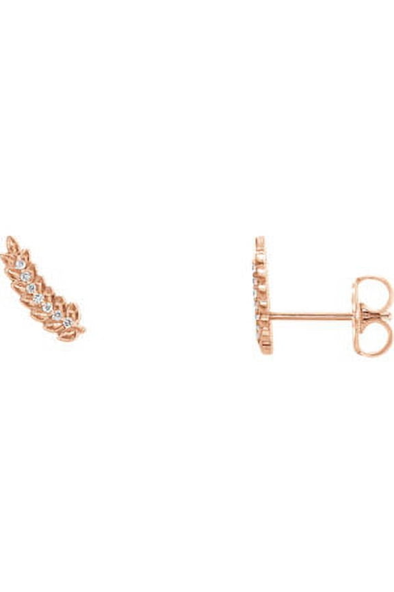 Set 14K Rose Gold Pair Polished .04 CTW Diamond Leaf Ear Climbers With Backs