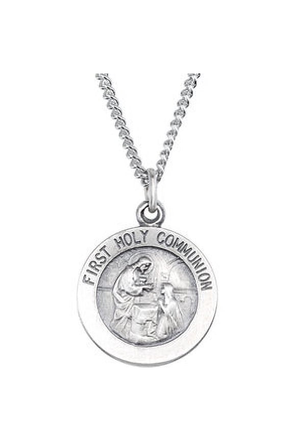 Sterling Silver 12mm First Communion Medal 18" Necklace