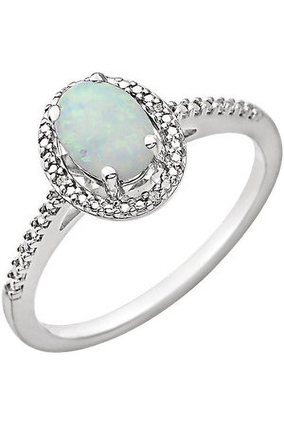 Sterling Silver Lab Created Opal & .01 CTW Diamond Ring Size 7