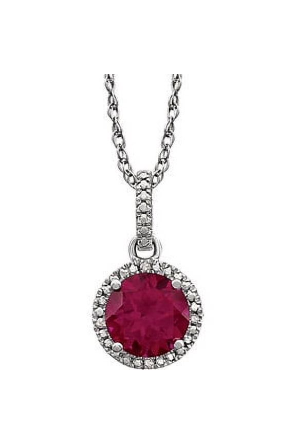 Sterling Silver Lab-Grown Ruby & .01 CTW Diamond 18" Necklace