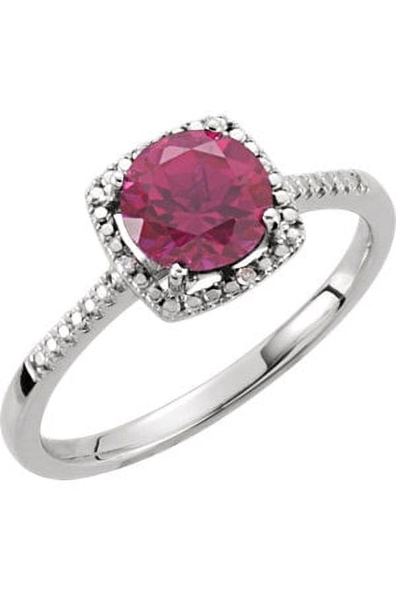 Sterling Silver Lab-Grown Ruby & .01 CTW Diamond Ring