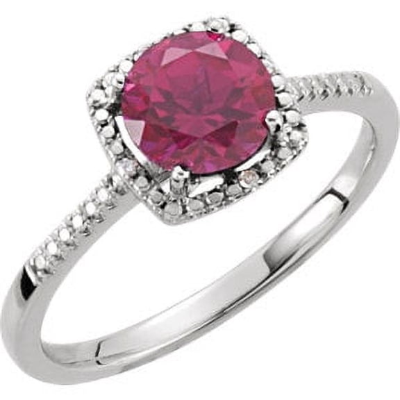 Jewels By Lux Sterling Silver Lab-Grown Ruby & .01 CTW Diamond Ring