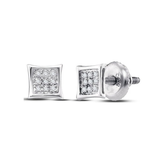 Jewels By Lux Sterling Silver Unisex Round Diamond Kite Cluster Stud Earrings 1/20 Cttw In Pave Setting (I2-I3 clarity; J-K color)