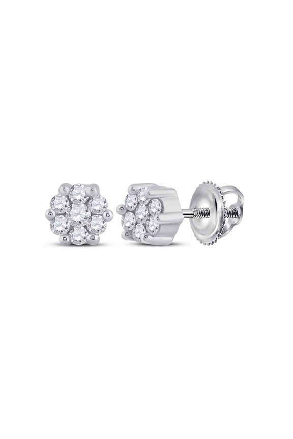 Sterling Silver Womens Round Diamond Flower Cluster Stud Earrings 1/6 Cttw In Cluster Setting (I2-I3 clarity; H-I color)