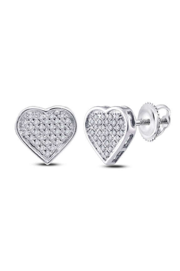 Sterling Silver Womens Round Diamond Heart Cluster Earrings 1/6 Cttw In Pave Setting (I2-I3 clarity; J-K color)