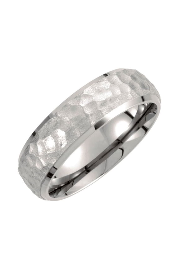 Titanium 7mm Hammered Finish Beveled Edge Wedding Ring Band Size 10