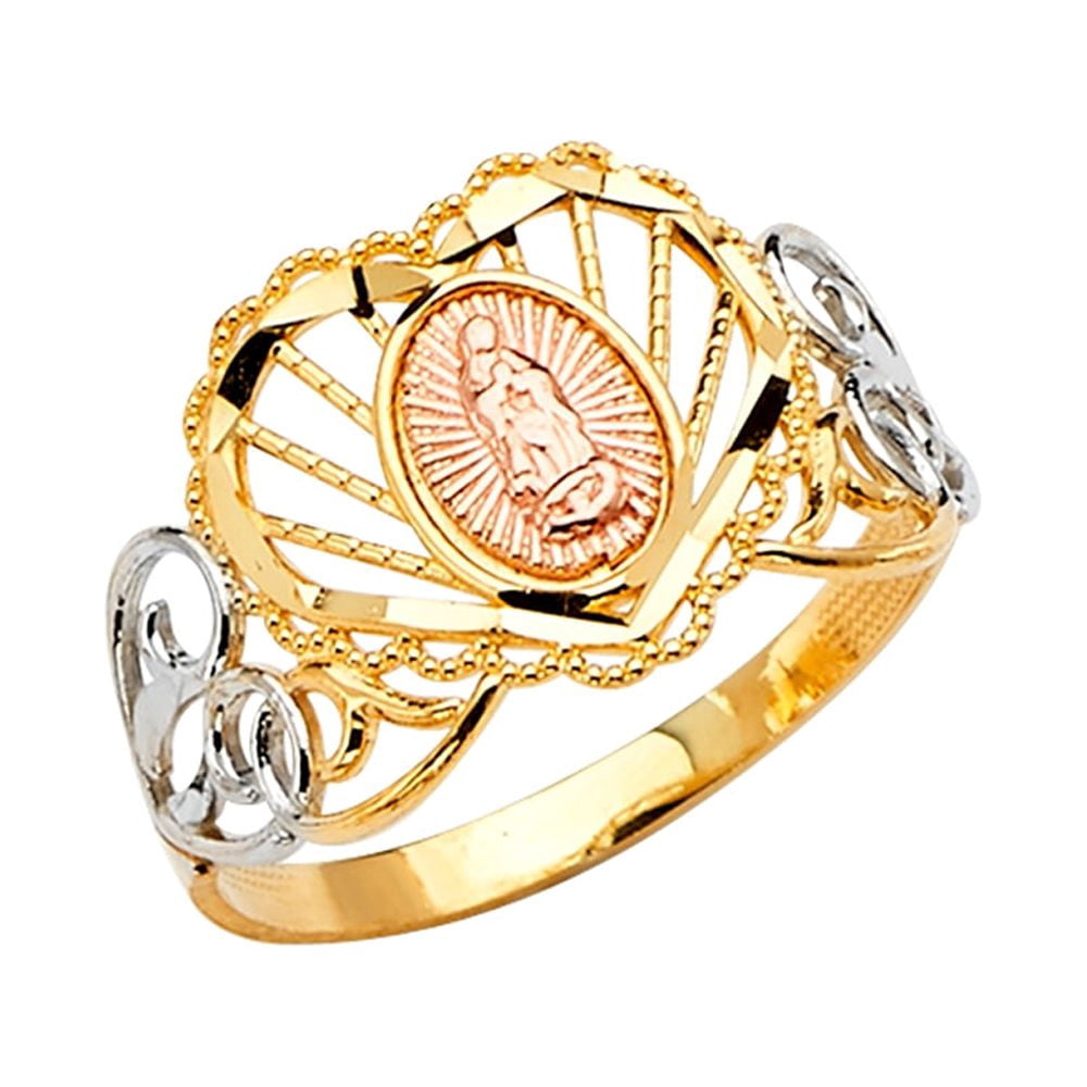 Jewels By Lux14K Yellow White and Rose Three Color Gold Our Lady of ...