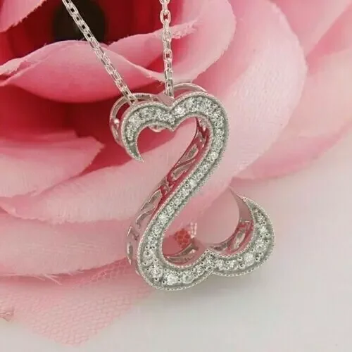 Jewels Mart Open Heart Round Cut White Moissanite Pendant Necklace, 1 CT, 925 Sterling Silver
