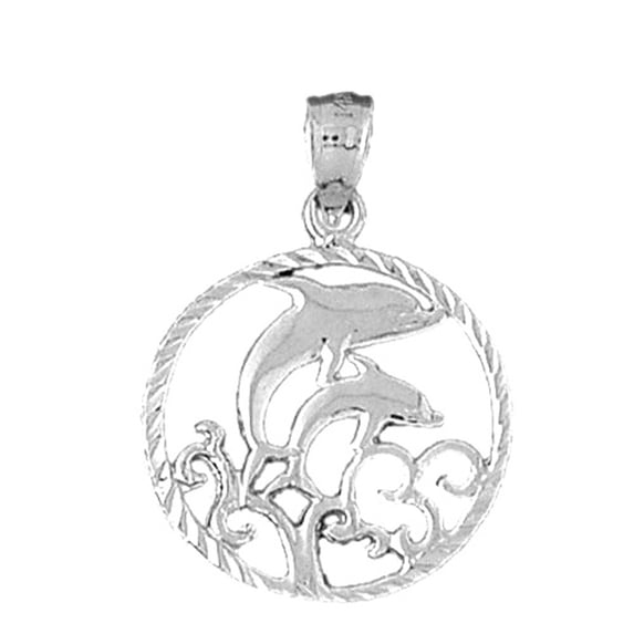 Jewels Obsession Sterling Silver Dolphins Jumping Through Hoop Pendant