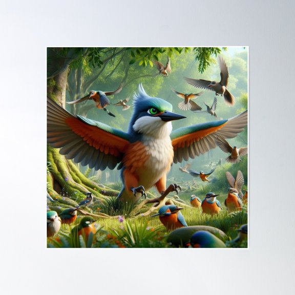 Jewels Of The Forest: Kingfisher Assembly Poster Wall Art, Modern Wall Decor, 8x12 UNFRAMED