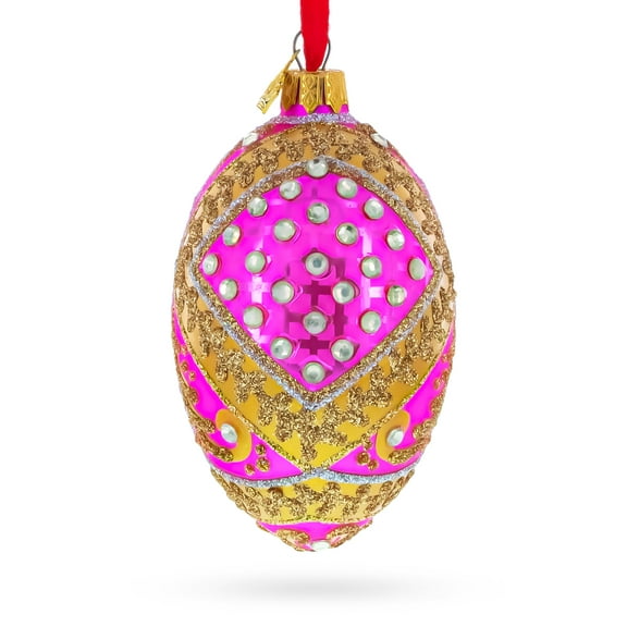Jewels on Pink Glass Egg Ornament 4 Inches