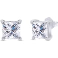 thumbnail image 1 of JewelsYard Created Princess Cut White Diamond Real 925 Sterling Silver 14K White Gold Plated Beautiful 4-Prong Solitaire Stud Earring for Women, 1 of 1