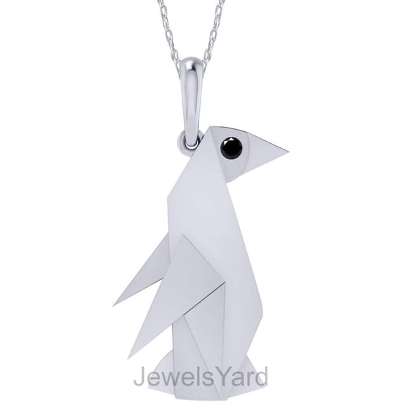 JewelsYard Created Round Cut Black Diamond 925 Sterling Silver 14K White Gold Finish Penguin Pendant Necklace For Women