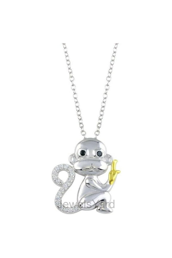 Created Round Cut Black & Diamond 925 Sterling Silver 14K White Gold Over Diamond Monkey Cluster Pendant Necklace for Women