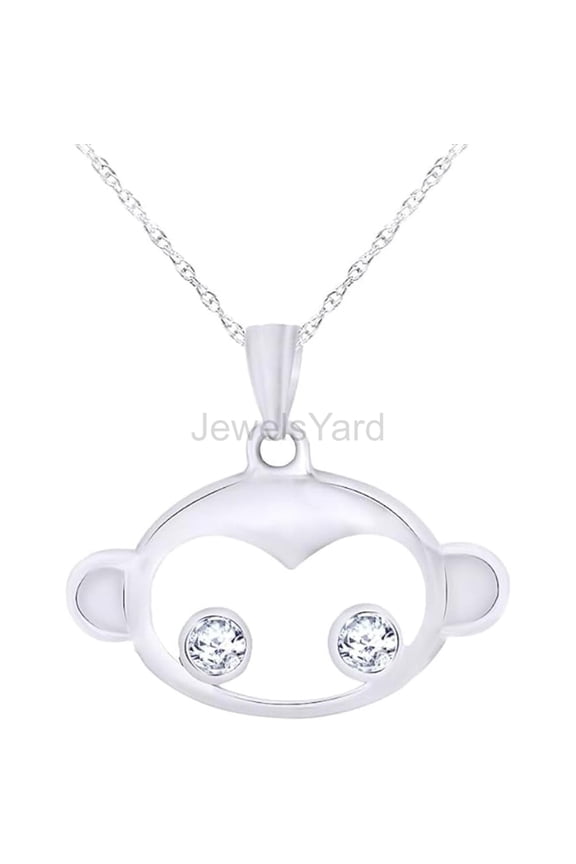 Created Round Cut Diamond Real 925 Sterling Silver 14K White Gold Finish Cute Monkey Pendant Necklace Gift for Women