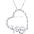 thumbnail image 1 of JewelsYard Created Round Cut White Diamond Real 925 Sterling Silver 14K White Gold Finish XO Letter Heart Pendant Necklace Gift for Women, 1 of 1