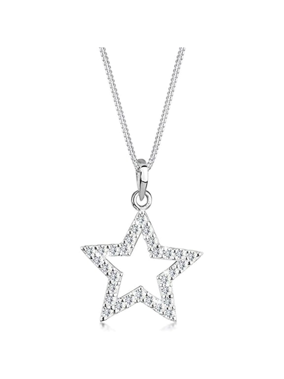 Created Round Diamond 925 Sterling Silver 14K White Gold Finish Star Pendant Necklace Gift for Women