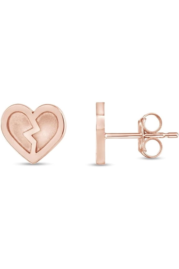 Created Solid Real 925 Sterling Silver 14K Rose Gold Plated Beautiful Tiny Broken Heart Stud Earring for Women