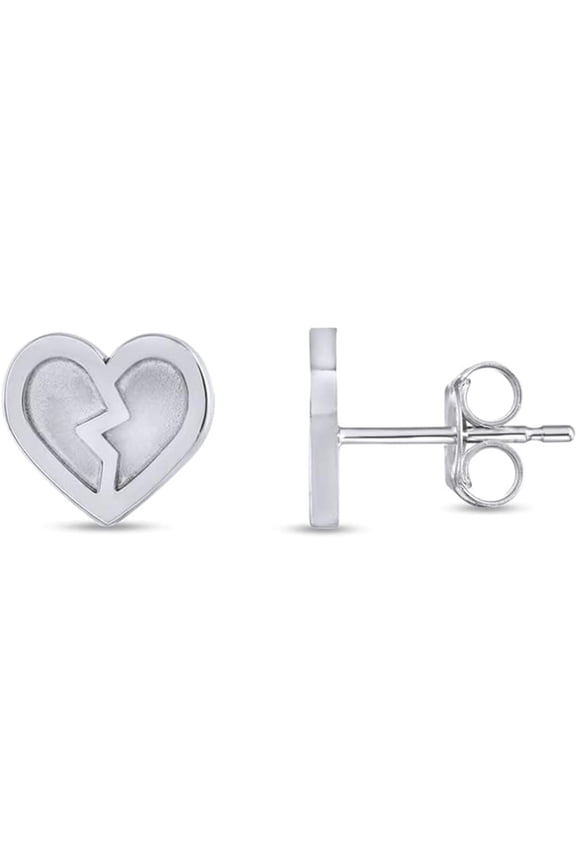 Created Solid Real 925 Sterling Silver 14K White Gold Plated Beautiful Tiny Broken Heart Stud Earring for Women