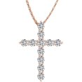 thumbnail image 1 of JewelsYard Real 925 Sterling Silver 14K Rose Gold Finish Round Cut White Diamond Cross Pendant Necklace Christmas Gift for Women, 1 of 1