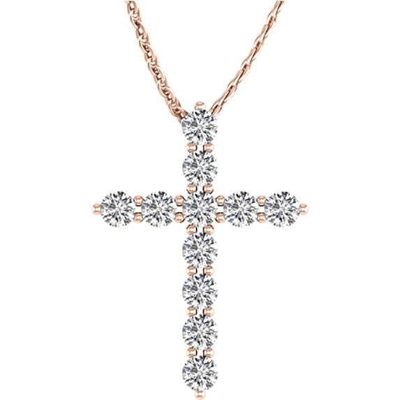 JewelsYard Real 925 Sterling Silver 14K Rose Gold Finish Round Cut White Diamond Cross Pendant Necklace Christmas Gift for Women