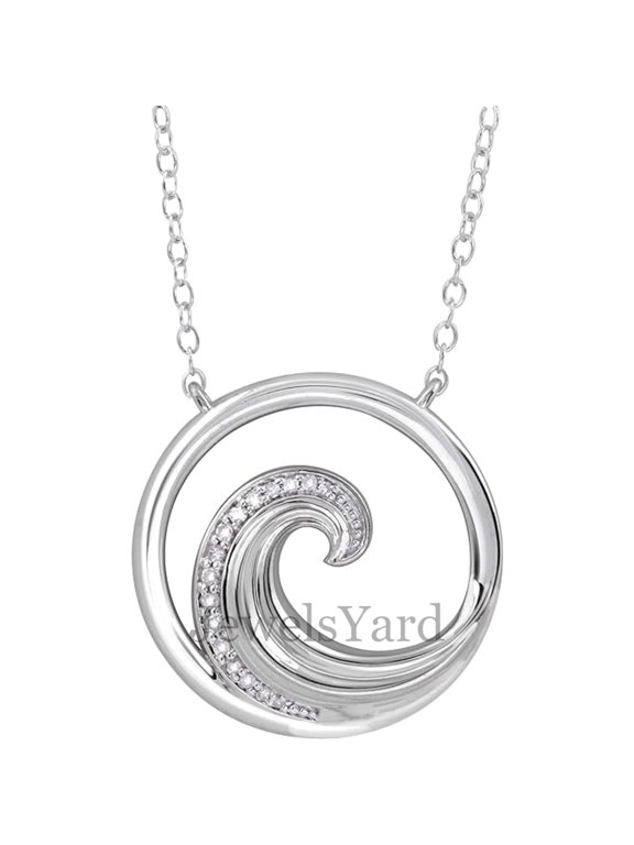 Real 925 Sterling Silver 14K White Gold Finish Round Cut White Diamond Elements of Nature-Water Pendant Necklace Jewelry for Women