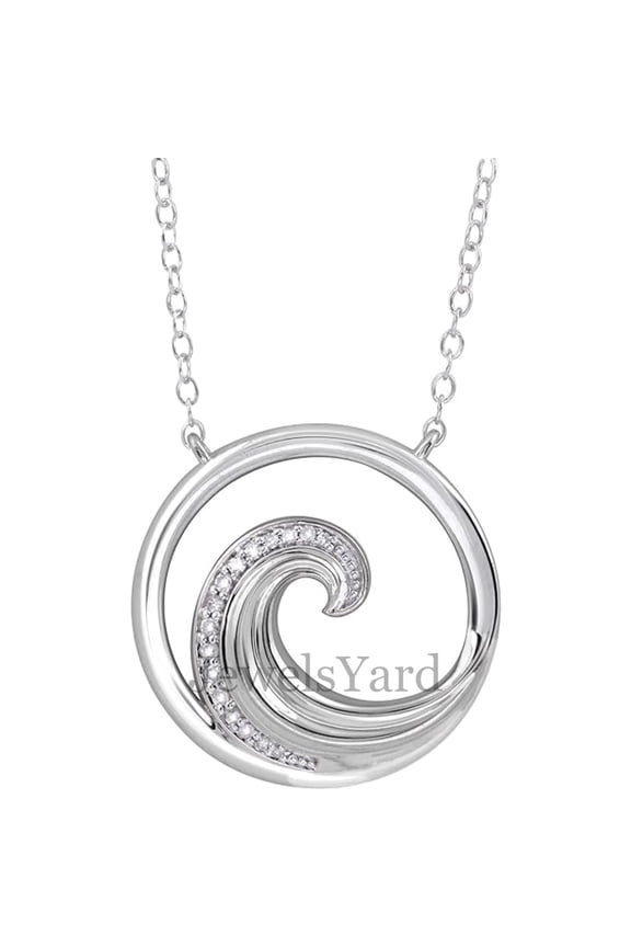 Real 925 Sterling Silver 14K White Gold Finish Round Cut White Diamond Elements of Nature-Water Pendant Necklace Jewelry for Women