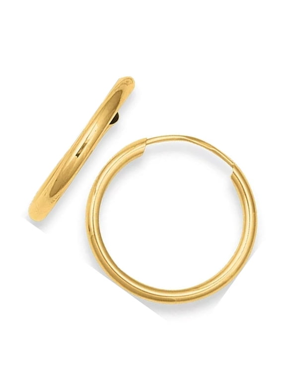 Jewelstop 10K Yellow Gold Shiny Small Endless Round Tube Hoop Earrings - 1x15mm
