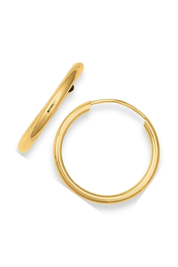 Jewelstop 10K Yellow Gold Shiny Small Endless Round Tube Hoop Earrings - 1x15mm