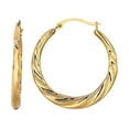 thumbnail image 1 of Jewelstop 10K Yellow Gold Shiny Textured Twisted Hoop Earrings, Hinged Clasp 3x24mm, 1 of 7
