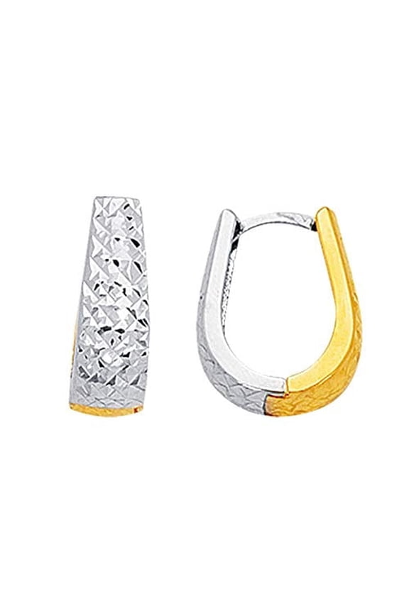 Jewelstop 14K 2 Tone Gold Huggie Hinged Hoop Earrings - 15x20 mm, 3.2gr.