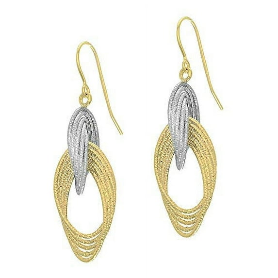 Jewelstop 14K 2-Tone Gold Interlocking Oval Earrings, Fishhook Clasp - 13 X 35mm, 2.2gr.