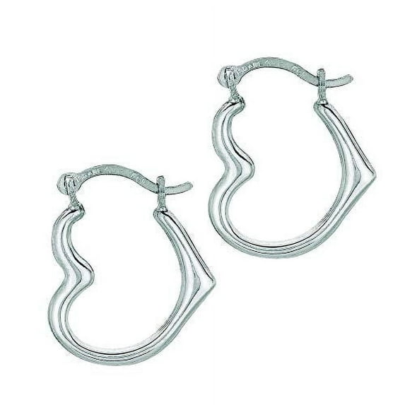 Jewelstop 14K Real White Gold Heart Hoop Tubular Earrings